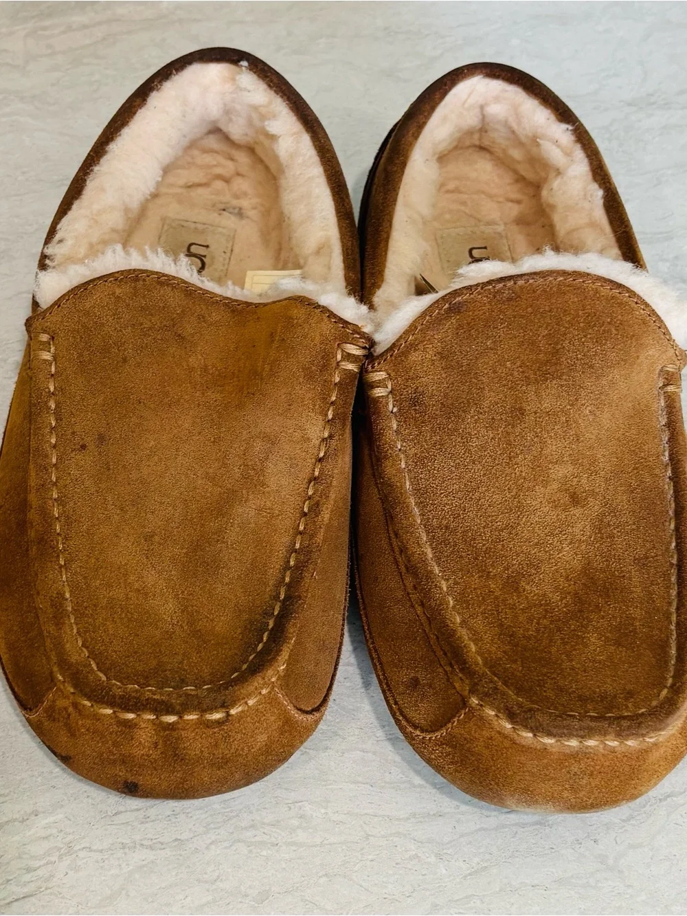 UGG Men's Chestnut Brown Suede Shearling-Lined Slip-Ons
